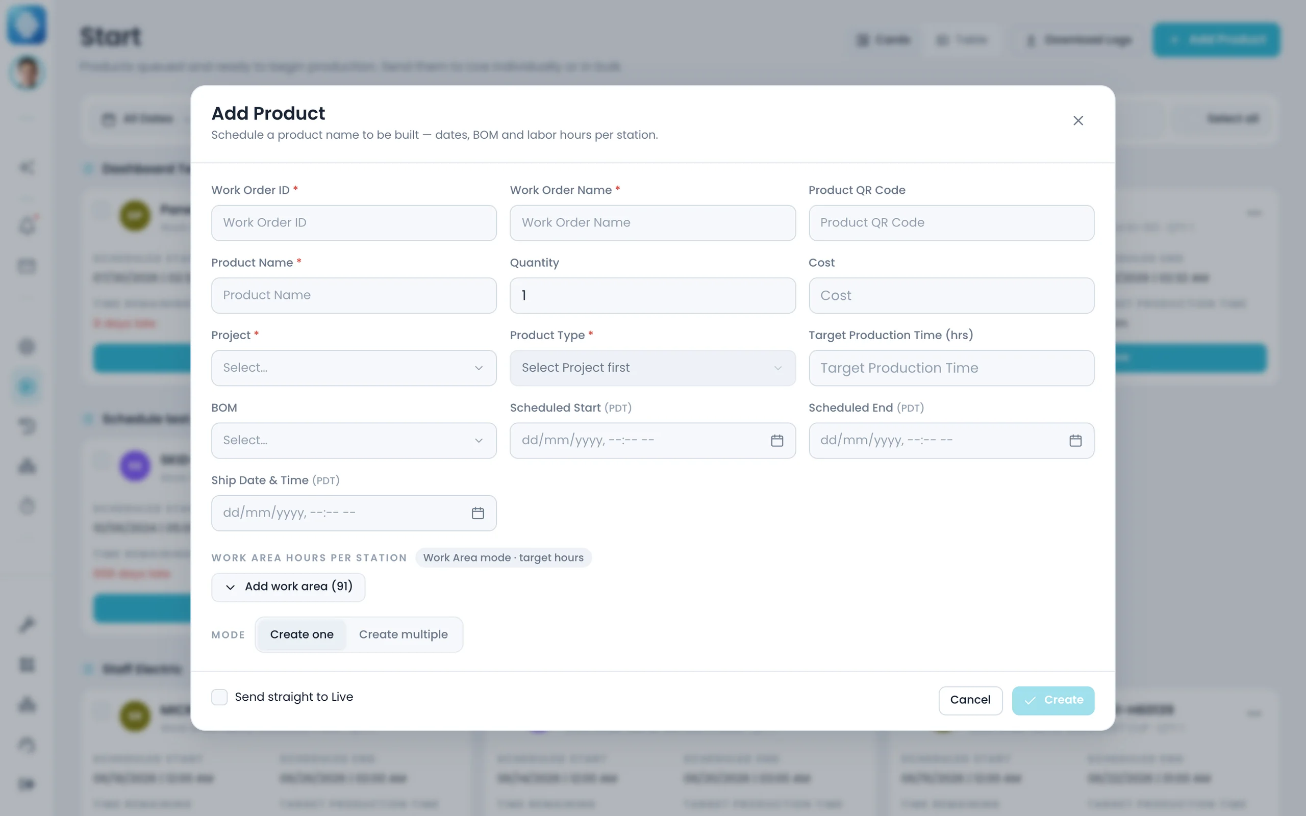 Adding a product to the Offsight Start queue