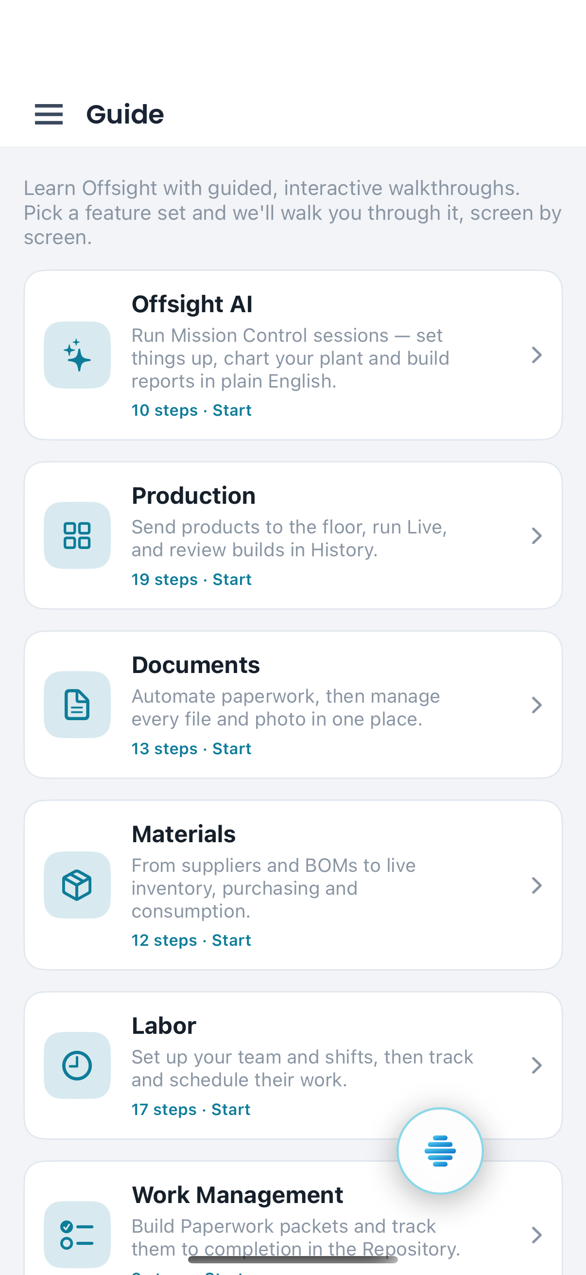 The in-app Offsight guide on iPhone
